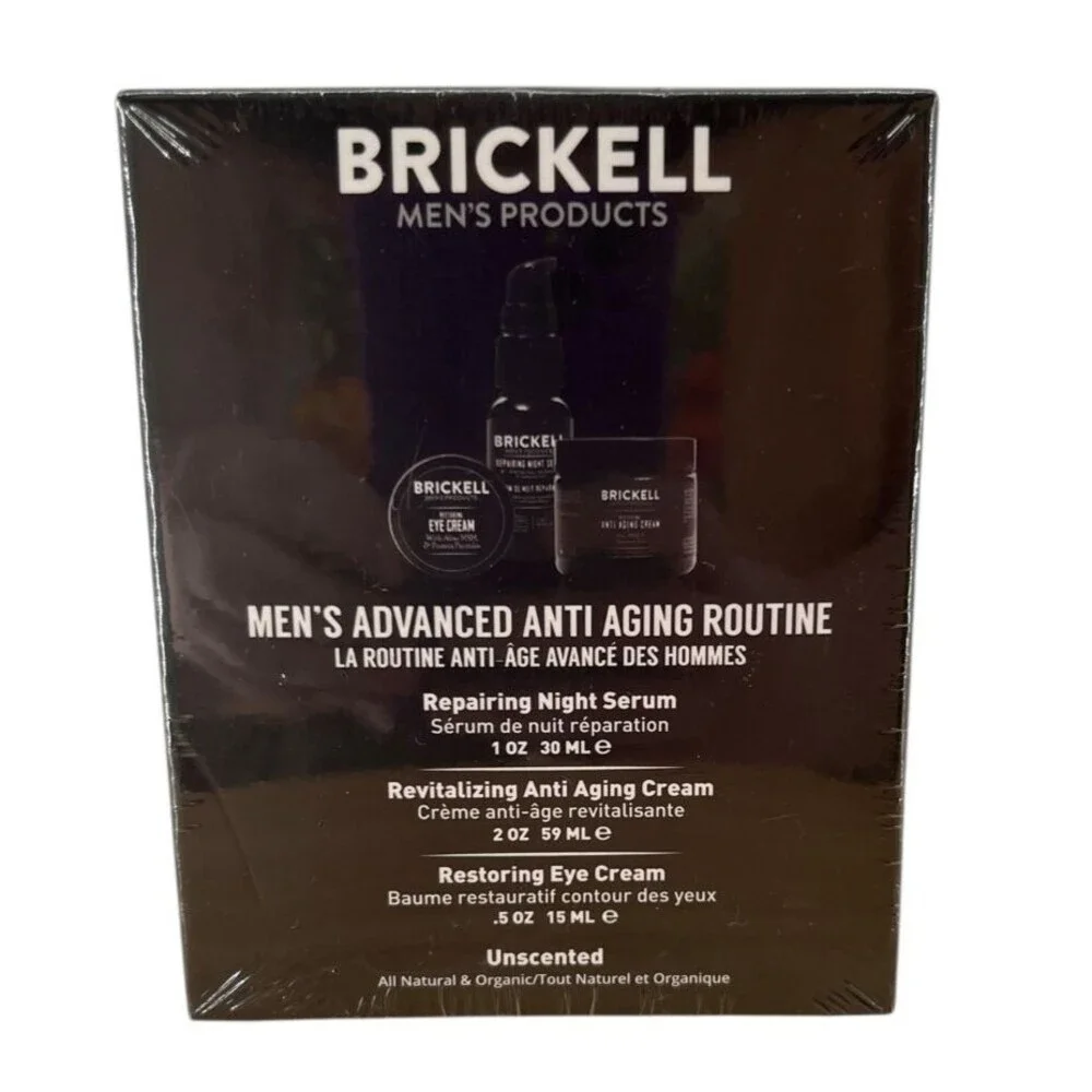 Brickell Men's 3pc Advanced Anti-Aging Skin Care Routine Night Serum Eye Cream
